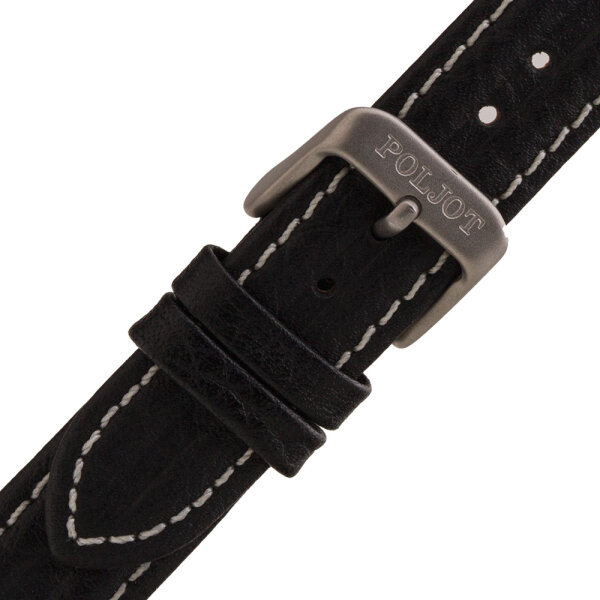 Uhrenarmband schwarz original Poljot 18mm satiniert Leder weisse Naht