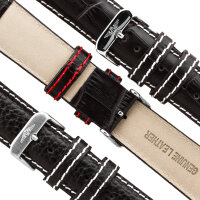 PILOT Marken LEDERBAND 22 Uhrarmband - weisse oder rote Naht Dornschließe Uhr
