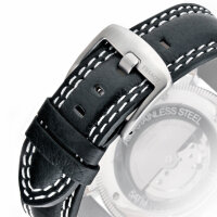 Uhrarmband Leder schwarz Fliegeruhr 22 24 mm Doppelnaht...