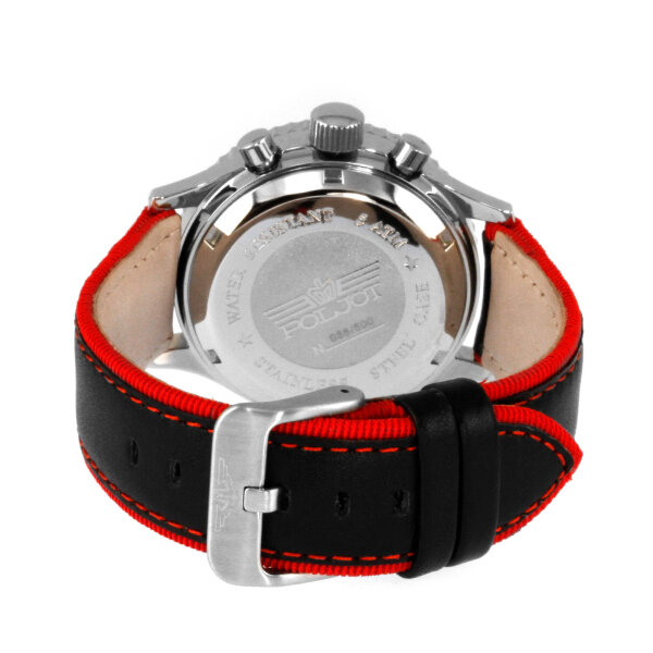 PILOT UHRENARMBAND 20 mm Ripsband Leder schwarz/rot Fliegeruhr Armband Uhr 